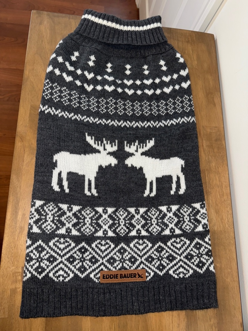 Eddie Bauer Charcoal & White Moose Fair Isle Dog Turtleneck Sweater